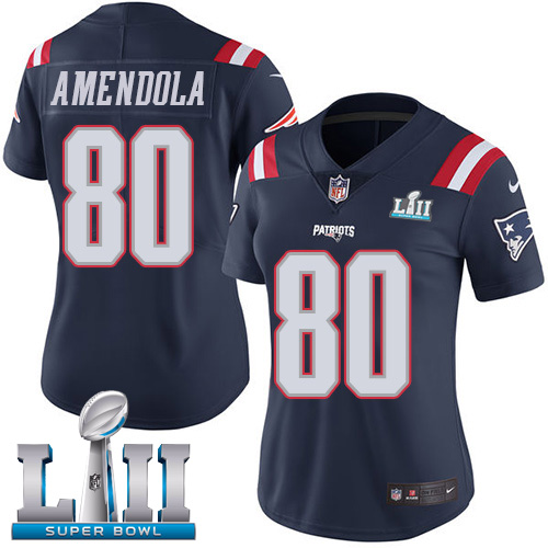 Nike Patriots #80 Danny Amendola Navy Blue Super Bowl LII Women's Stitched NFL Limited Rush Jersey